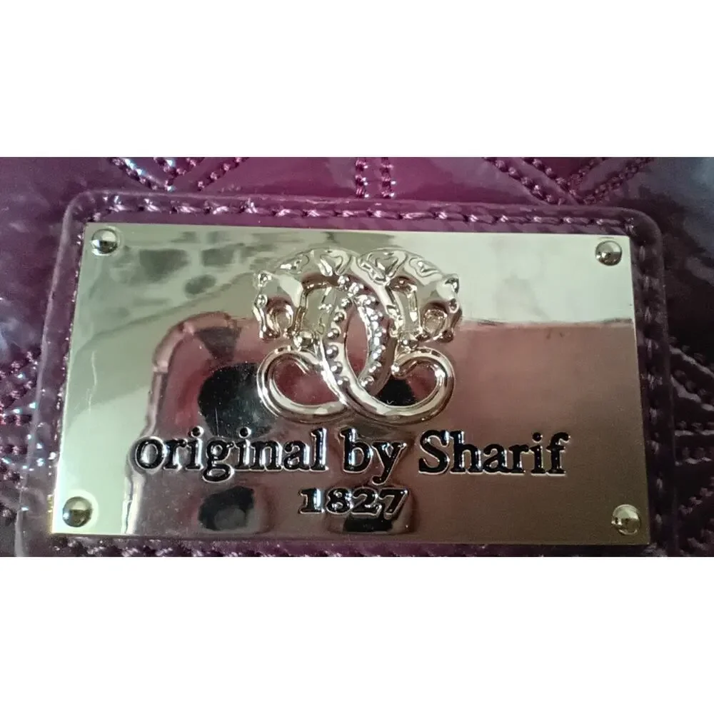 SHARIF Quilted Floral & Plum Patent Leather Wallet/Crossbody - EUC